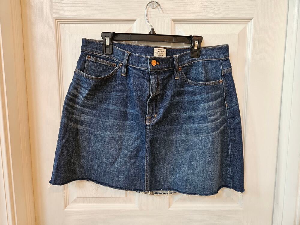 J.Crew Denim Mini Skirt Women’s Size 32 Blue Jean Raw Hem Distressed Stretch